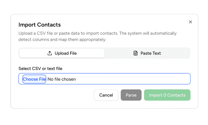 Upload contacts interface